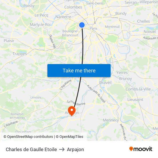 Charles de Gaulle Etoile to Arpajon map