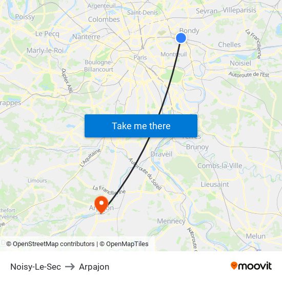 Noisy-Le-Sec to Arpajon map