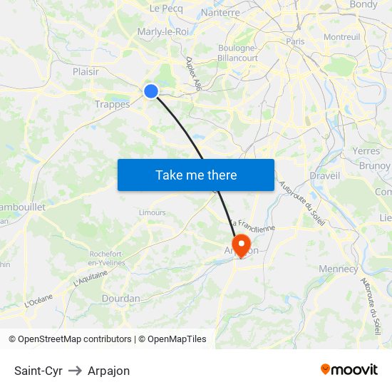Saint-Cyr to Arpajon map