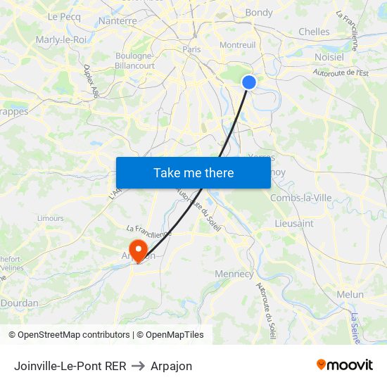 Joinville-Le-Pont RER to Arpajon map