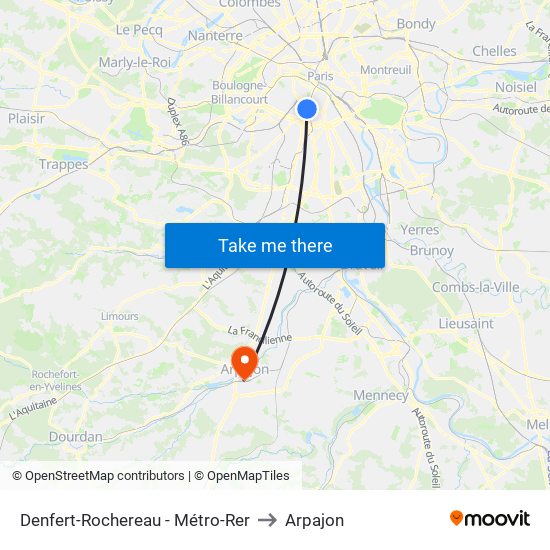 Denfert-Rochereau - Métro-Rer to Arpajon map