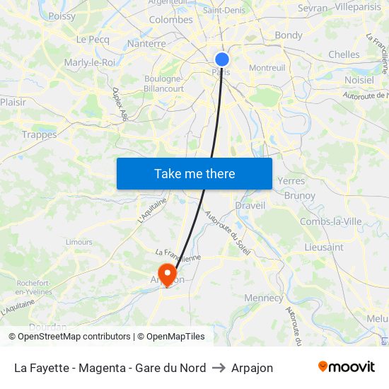 La Fayette - Magenta - Gare du Nord to Arpajon map