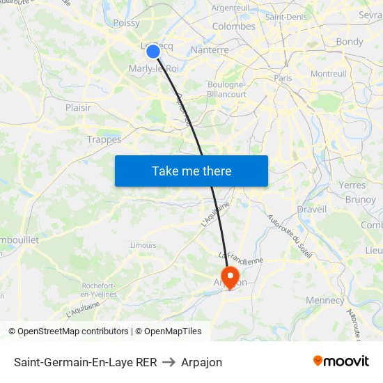 Saint-Germain-En-Laye RER to Arpajon map