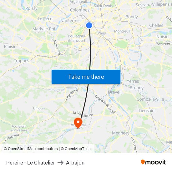 Pereire - Le Chatelier to Arpajon map