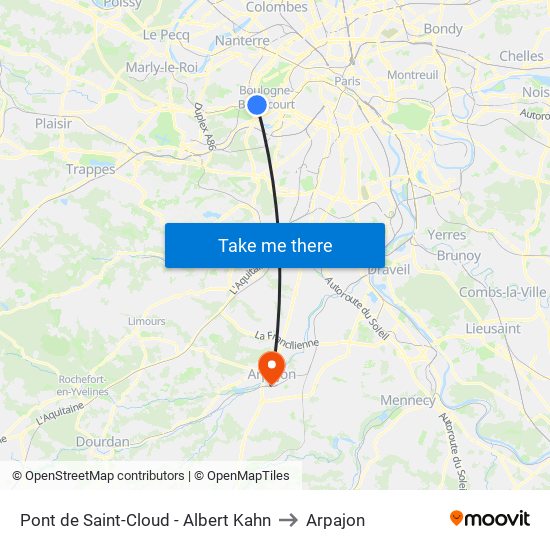Pont de Saint-Cloud - Albert Kahn to Arpajon map
