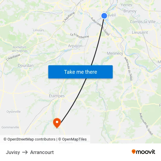 Juvisy to Arrancourt map