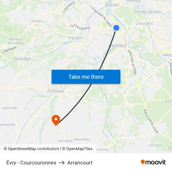Évry - Courcouronnes to Arrancourt map