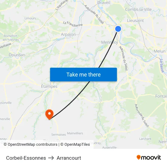 Corbeil-Essonnes to Arrancourt map