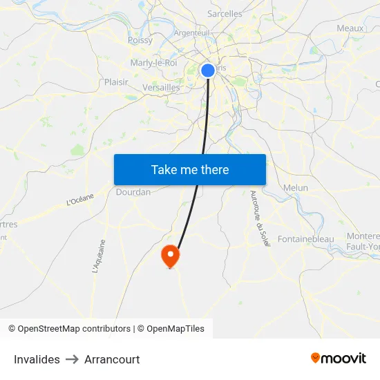 Invalides to Arrancourt map