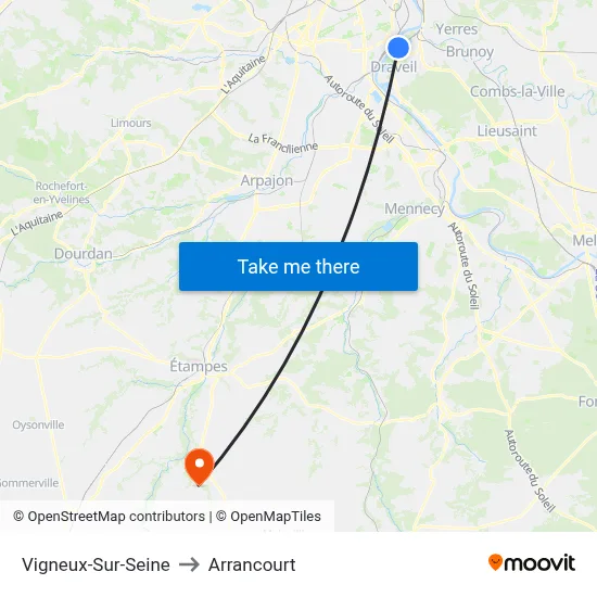 Vigneux-Sur-Seine to Arrancourt map