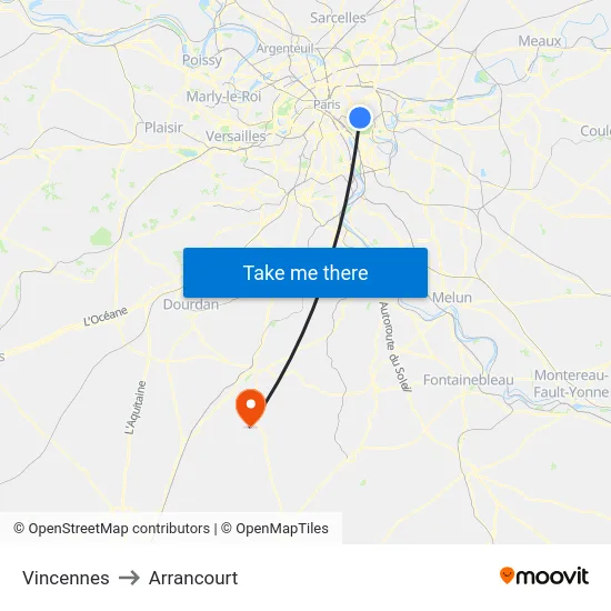 Vincennes to Arrancourt map