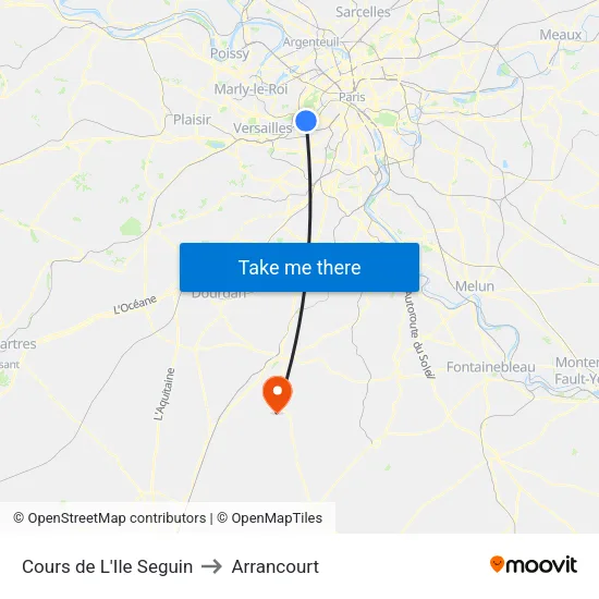 Cours de L'Ile Seguin to Arrancourt map