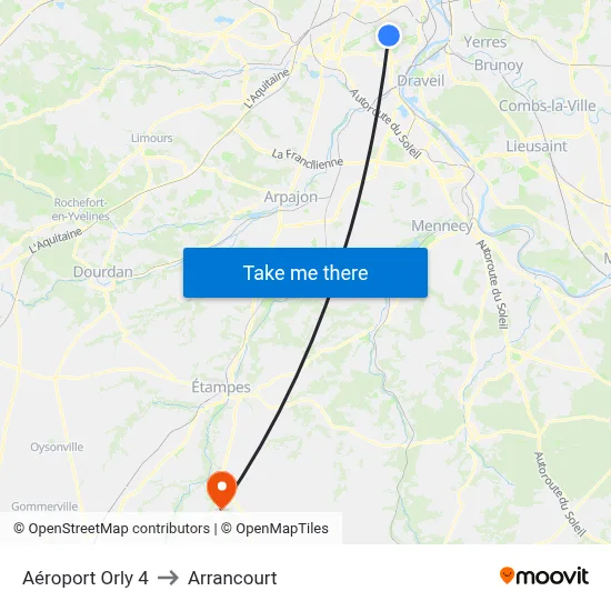 Aéroport Orly 4 to Arrancourt map
