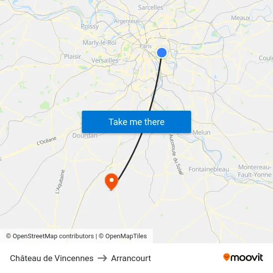 Château de Vincennes to Arrancourt map