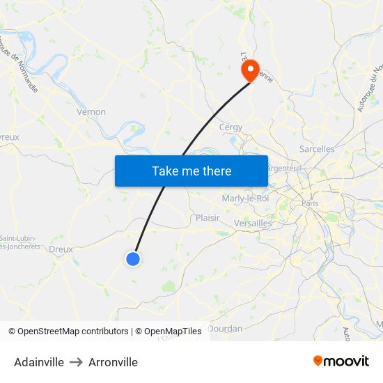 Adainville to Arronville map