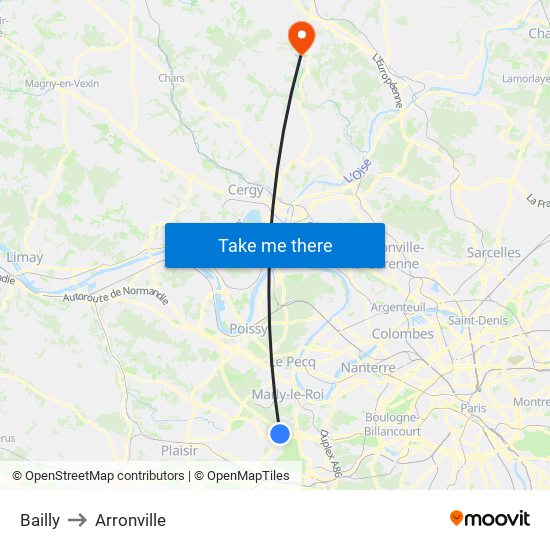 Bailly to Arronville map