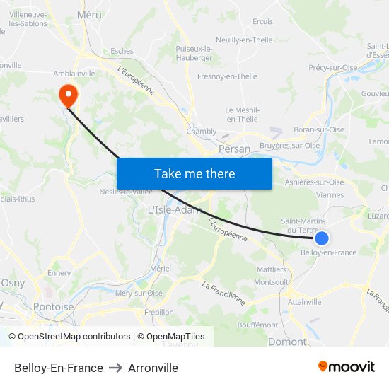 Belloy-En-France to Arronville map
