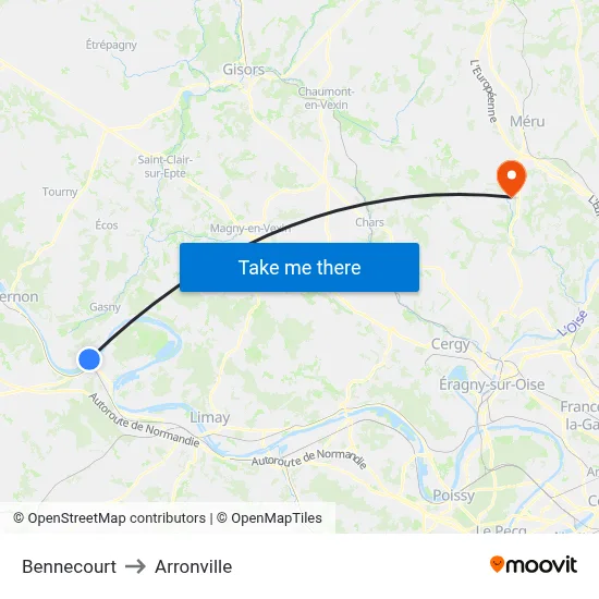 Bennecourt to Arronville map