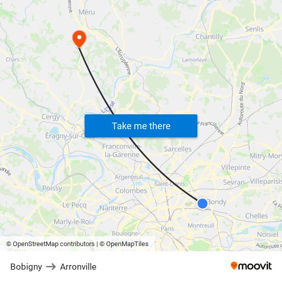 Bobigny to Arronville map