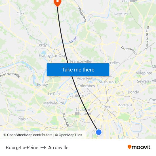 Bourg-La-Reine to Arronville map