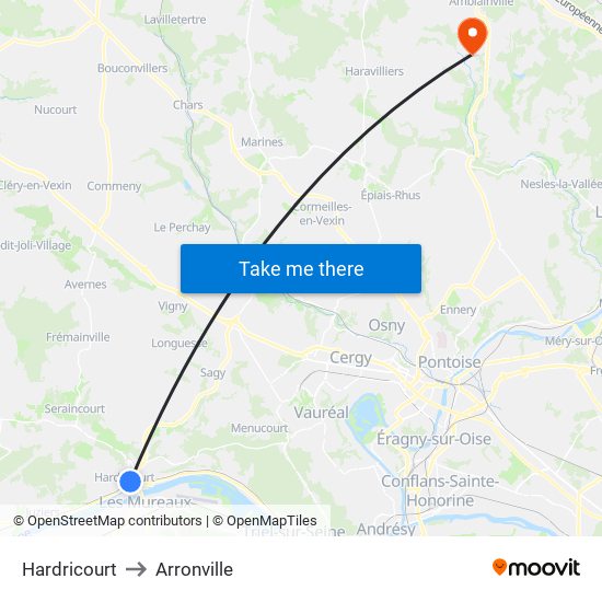 Hardricourt to Arronville map