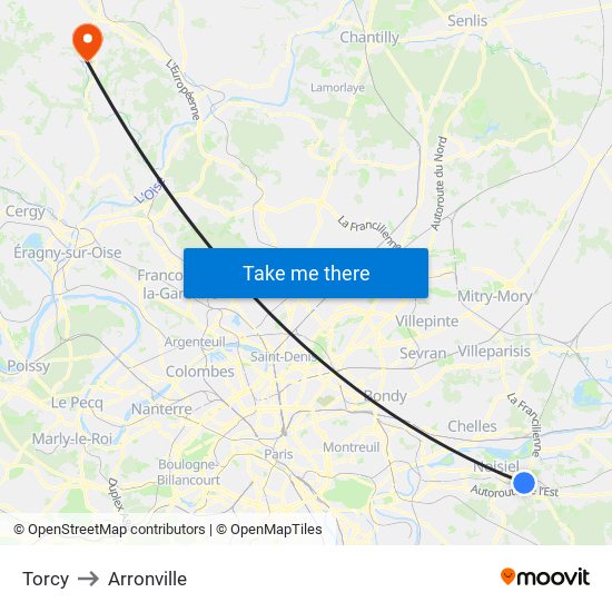 Torcy to Arronville map