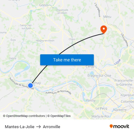 Mantes-La-Jolie to Arronville map