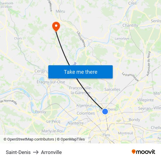 Saint-Denis to Arronville map