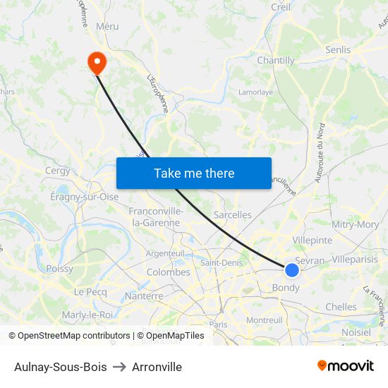 Aulnay-Sous-Bois to Arronville map