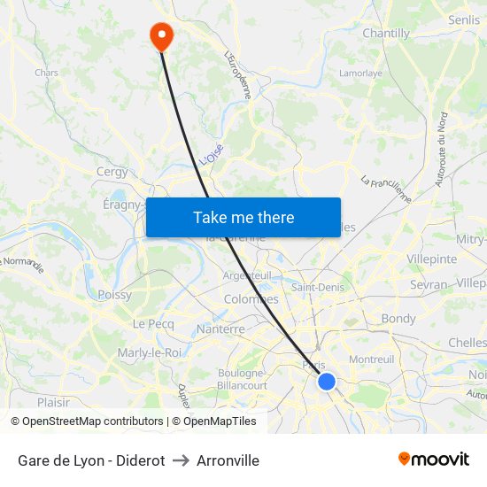 Gare de Lyon - Diderot to Arronville map