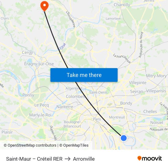 Saint-Maur – Créteil RER to Arronville map