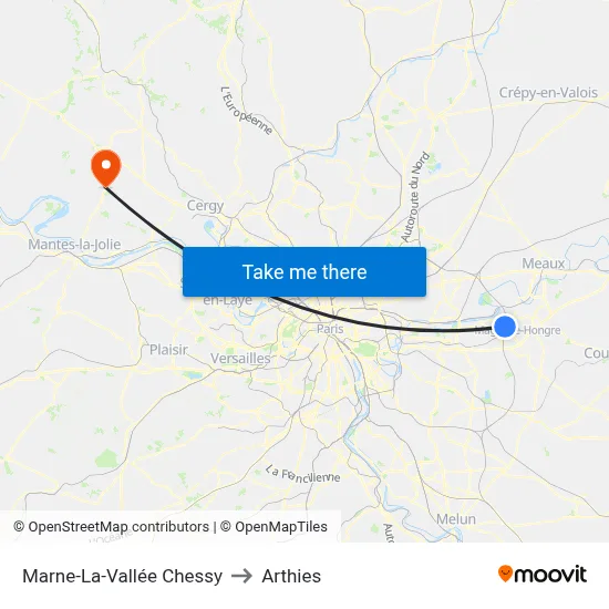 Marne-La-Vallée Chessy to Arthies map