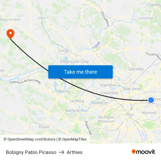 Bobigny Pablo Picasso to Arthies map