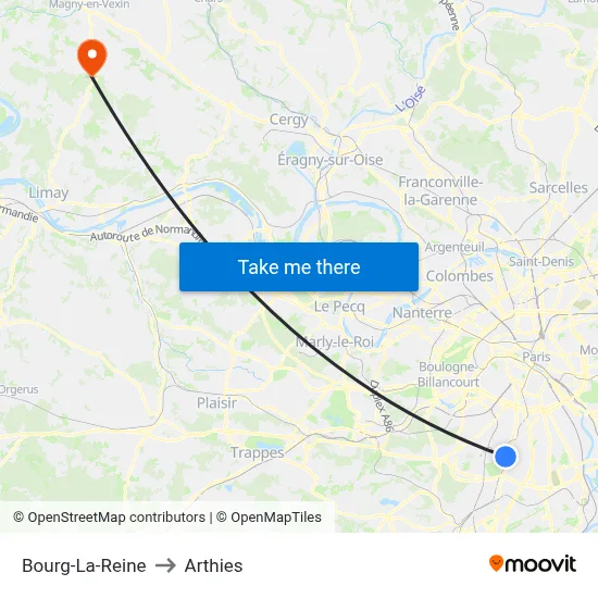 Bourg-La-Reine to Arthies map