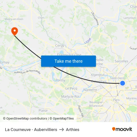 La Courneuve - Aubervilliers to Arthies map
