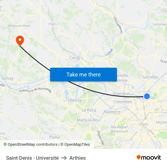 Saint-Denis - Université to Arthies map