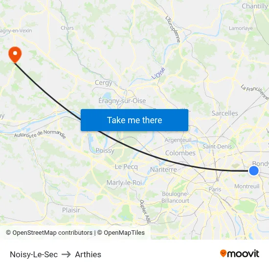 Noisy-Le-Sec to Arthies map