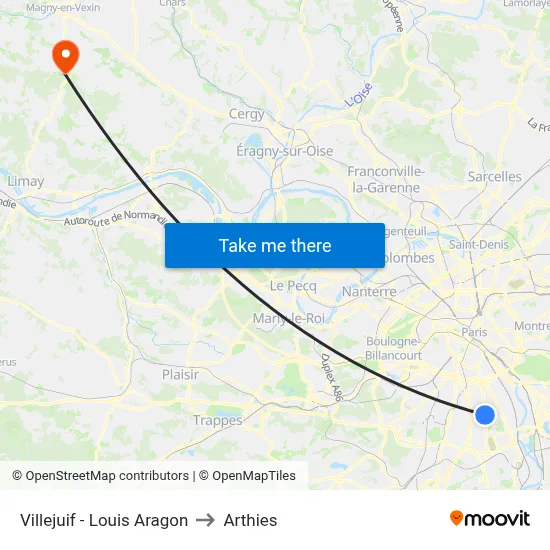 Villejuif - Louis Aragon to Arthies map