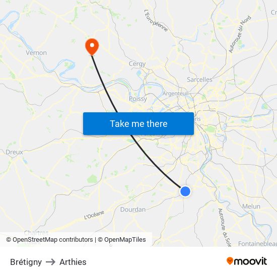 Brétigny to Arthies map