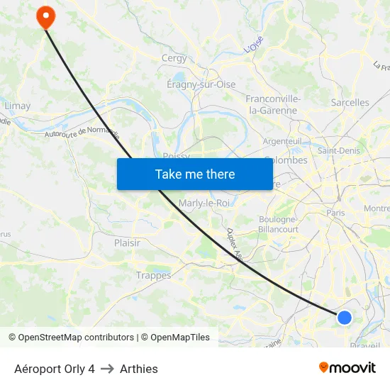 Aéroport Orly 4 to Arthies map