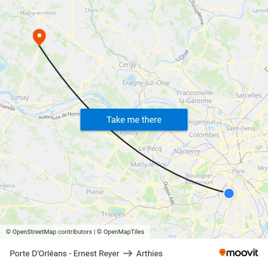 Porte D'Orléans - Ernest Reyer to Arthies map