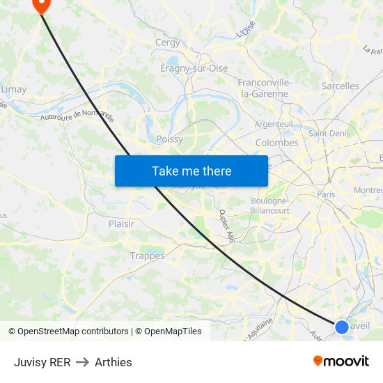 Juvisy RER to Arthies map