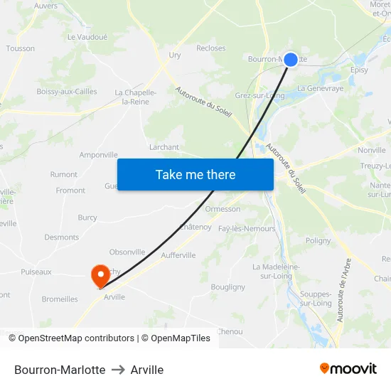 Bourron-Marlotte to Arville map
