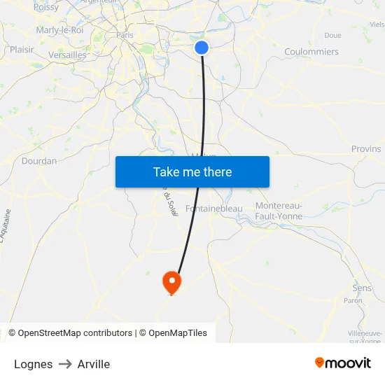 Lognes to Arville map