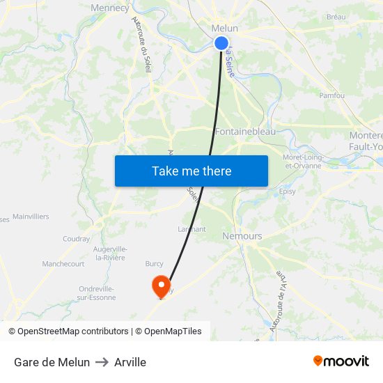 Gare de Melun to Arville map