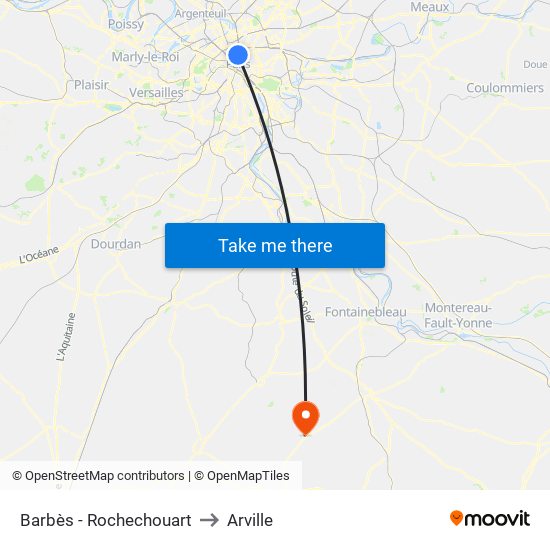 Barbès - Rochechouart to Arville map