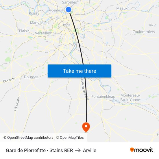 Gare de Pierrefitte - Stains RER to Arville map