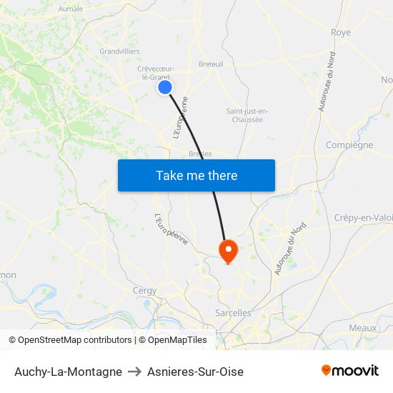 Auchy-La-Montagne to Asnieres-Sur-Oise map