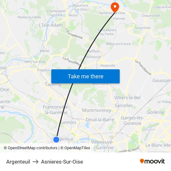 Argenteuil to Asnieres-Sur-Oise map