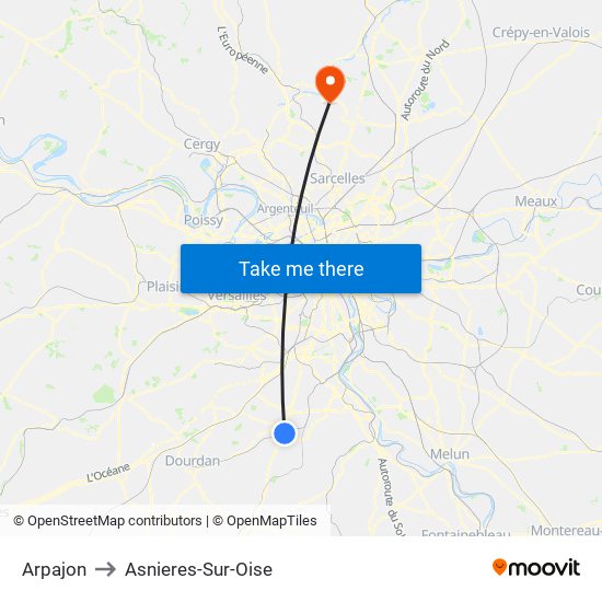 Arpajon to Asnieres-Sur-Oise map